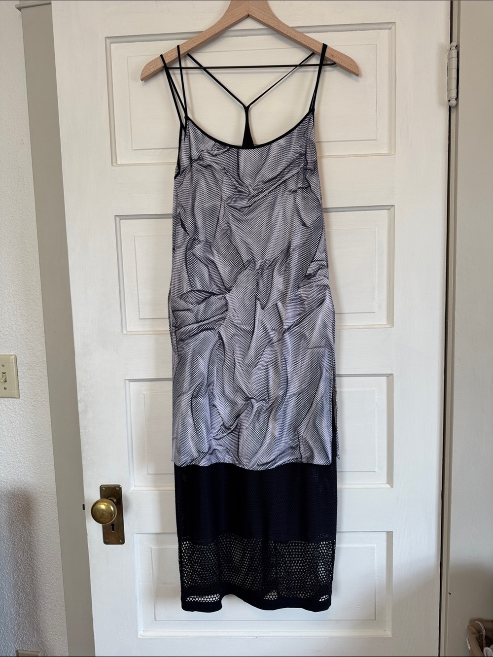Helmut Lang Slip Dress with Mesh Underlay in Black and White